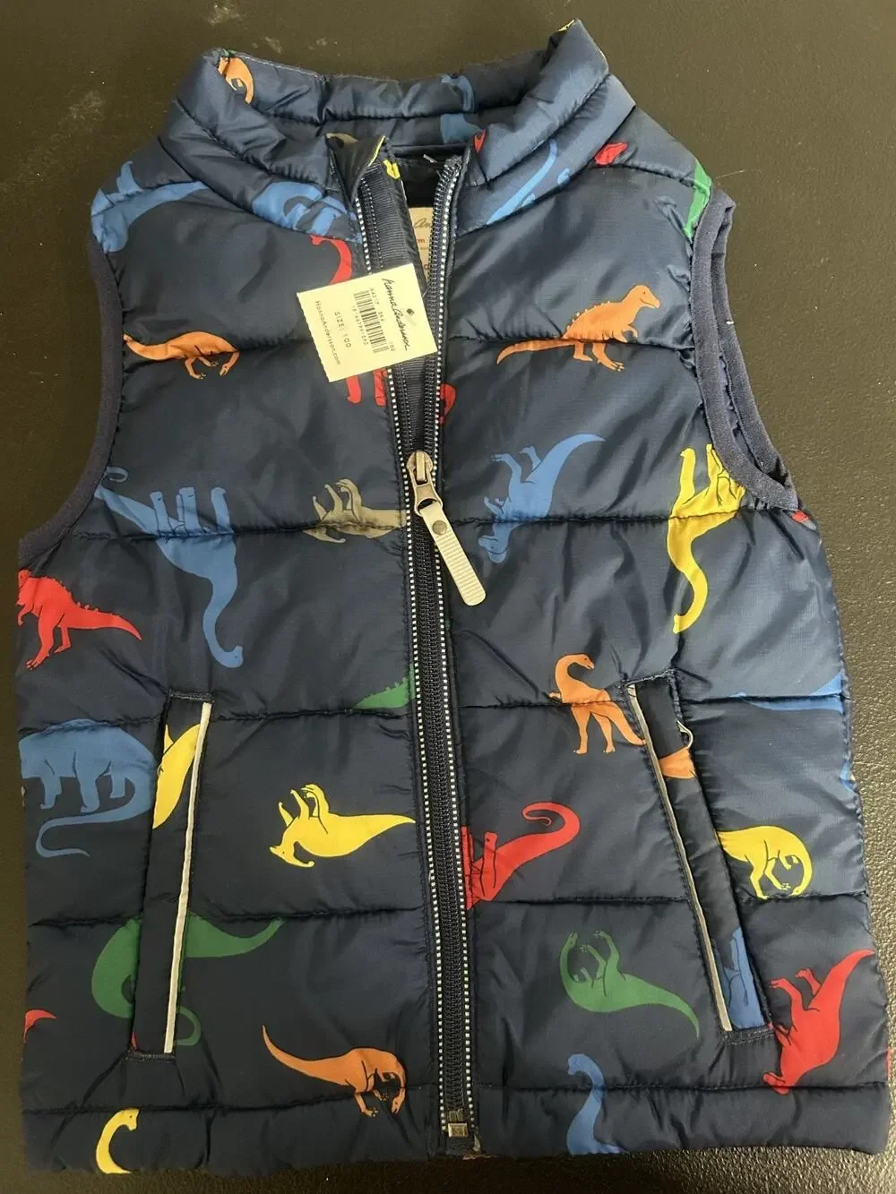 HANNA ANDERSSON Toddler Boy Dinosaur Quilted Down Puffer Zip Vest 100 sz 4 NWT